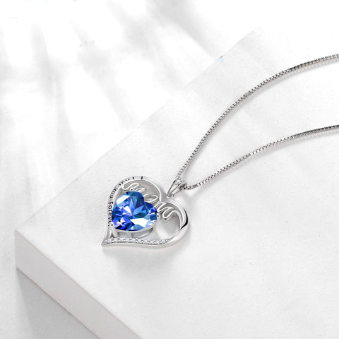 Women Heart Necklace for Mom Grandma,Blue Tanzanite December Birthstone Necklace Mother's Day Gift Idea Jewelry 925 Sterling Silver Pendant Christmas Birthday Gift from Daughter/Son - Aurora Tears