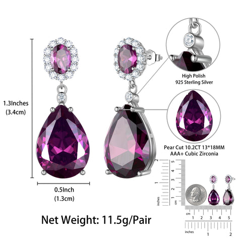 10Ct Dangling Teardrop Earrings Women February Birthstone Amethyst Purple 925 Sterling Silver Jewelry Birthday Valentine's Day Gift - Aurora Tears