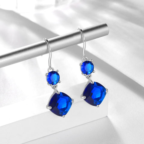 Women Blue Sapphire Dangle Earrings 925 Sterling Silver Hook September Birthstone Earring Cushion Jewelry Birthday Christmas Mother's Day Gift - Aurora Tears