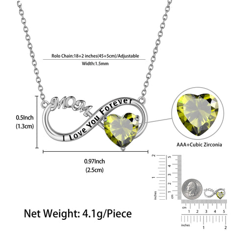 Women Infinity Heart Necklace for Mom August Birthstone Necklace Peridot Green Pendant Sterling Silver Jewelry Birthday Mother's Day Gift from Daughter - Aurora Tears
