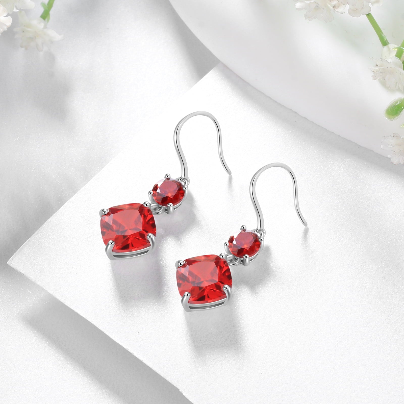 January Birthstone Earrings 925 Sterling Silver Women Dangle Earrings Hook Garnet Red Crystal Jewelry Mom Birthday Valentines Day Gift for Her - Aurora Tears