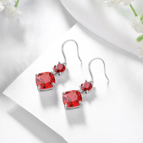January Birthstone Earrings 925 Sterling Silver Women Dangle Earrings Hook Garnet Red Crystal Jewelry Mom Birthday Valentines Day Gift for Her - Aurora Tears