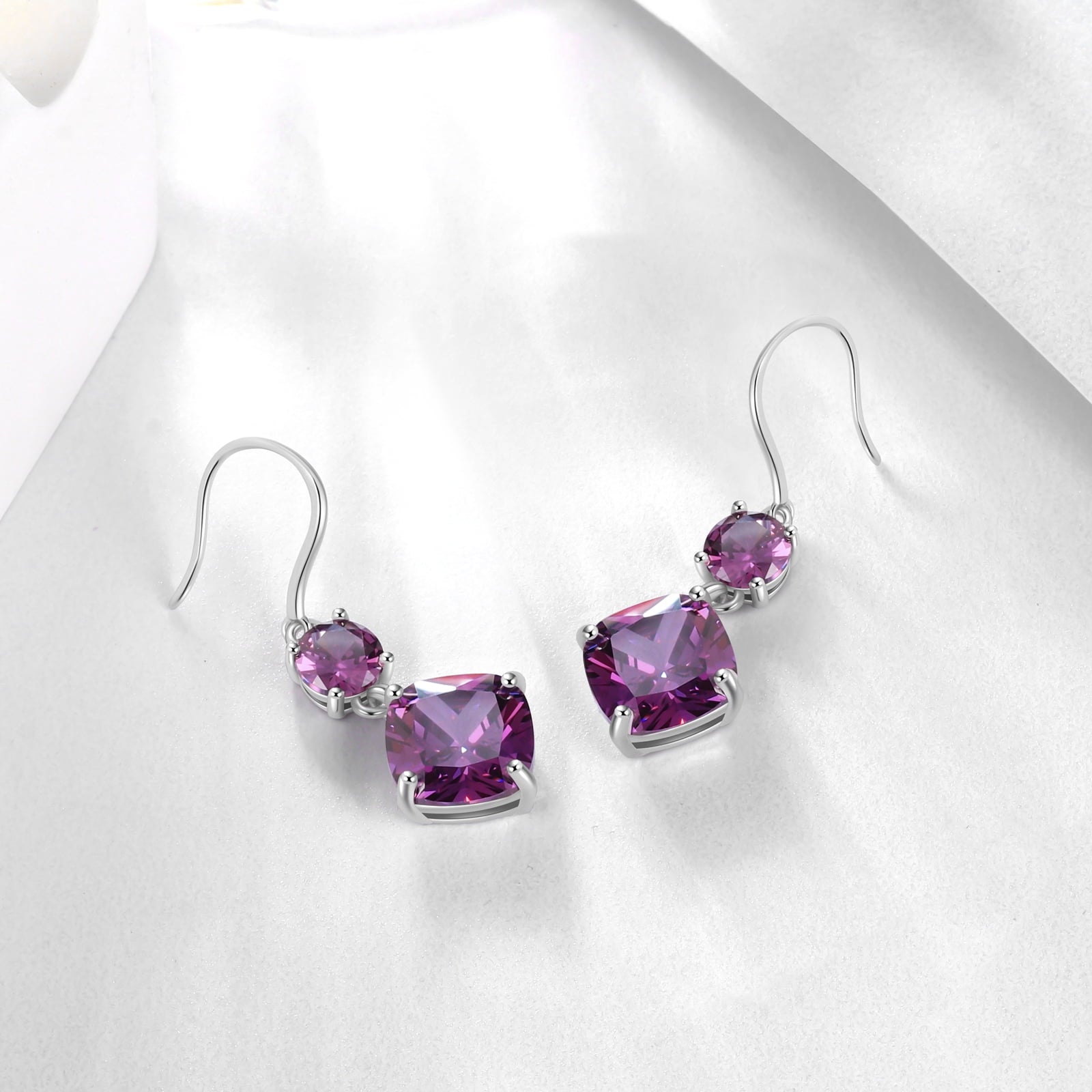 Women February Birthstone Earrings 925 Sterling Silver Hanging Drop Earrings Amethyst Purple Jewelry Christmas Valentine's Day Gift - Aurora Tears