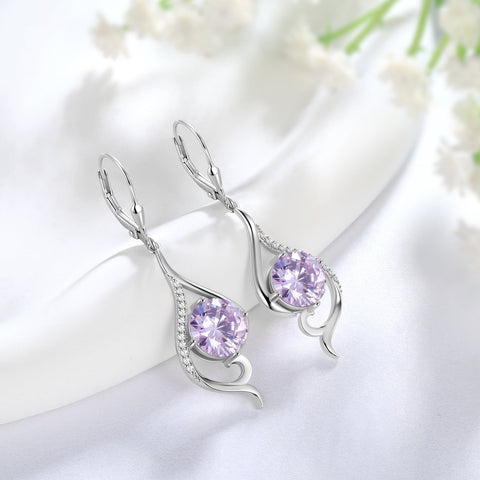 925 Sterling Silver Leverback Women Earrings June Birthstone Alexandrite Purple Long Drop Earring Tail Jewelry Mother Christmas Birthday Valentines Gift for Her - Aurora Tears