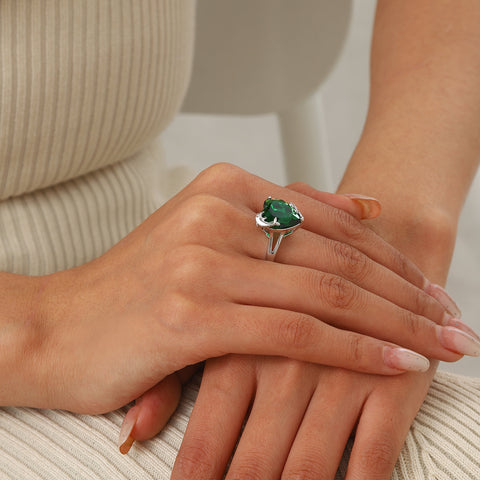 9Ct Women Heart Ring 925 Sterling Silver Dolphin May Birthstone Emerald Green Solitaire Ring Jewelry Birthday Mother's Day Gift - Aurora Tears