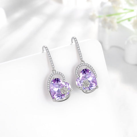 925 Sterling Silver Earrings Women Heart June Birthstone Hook Dangle Drop Earrings Alexandrite Rose Jewelry Birthday Mother's Day Gift - Aurora Tears