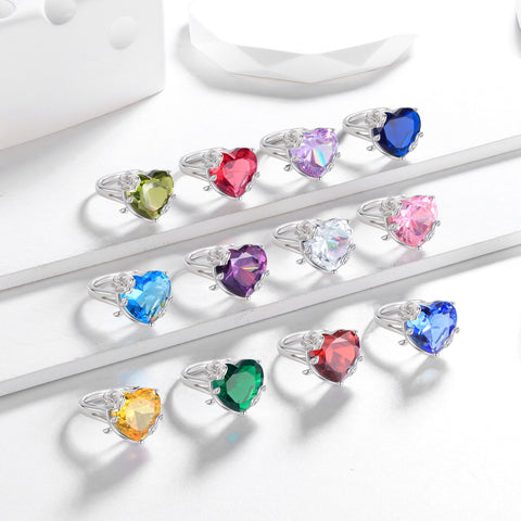 9Ct Women Heart Ring 925 Sterling Silver Rose Flower August Birthstone Peridot Solitaire Ring Jewelry Mom Christmas Birthday Gift - Aurora Tears