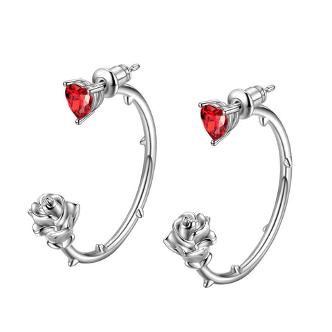 Gothic Vintage Rose Heart Earrings Jewelry Women Girls 3D Flower Stud Hoop Earrings Romantic Birthday Valentine's Day Gifts