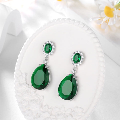 10Ct Women Teardrop Dangle Earrings May Birthstone Emerald Green 925 Sterling Silver Jewelry Mom Grandma Birthday Mother's Day Gift - Aurora Tears