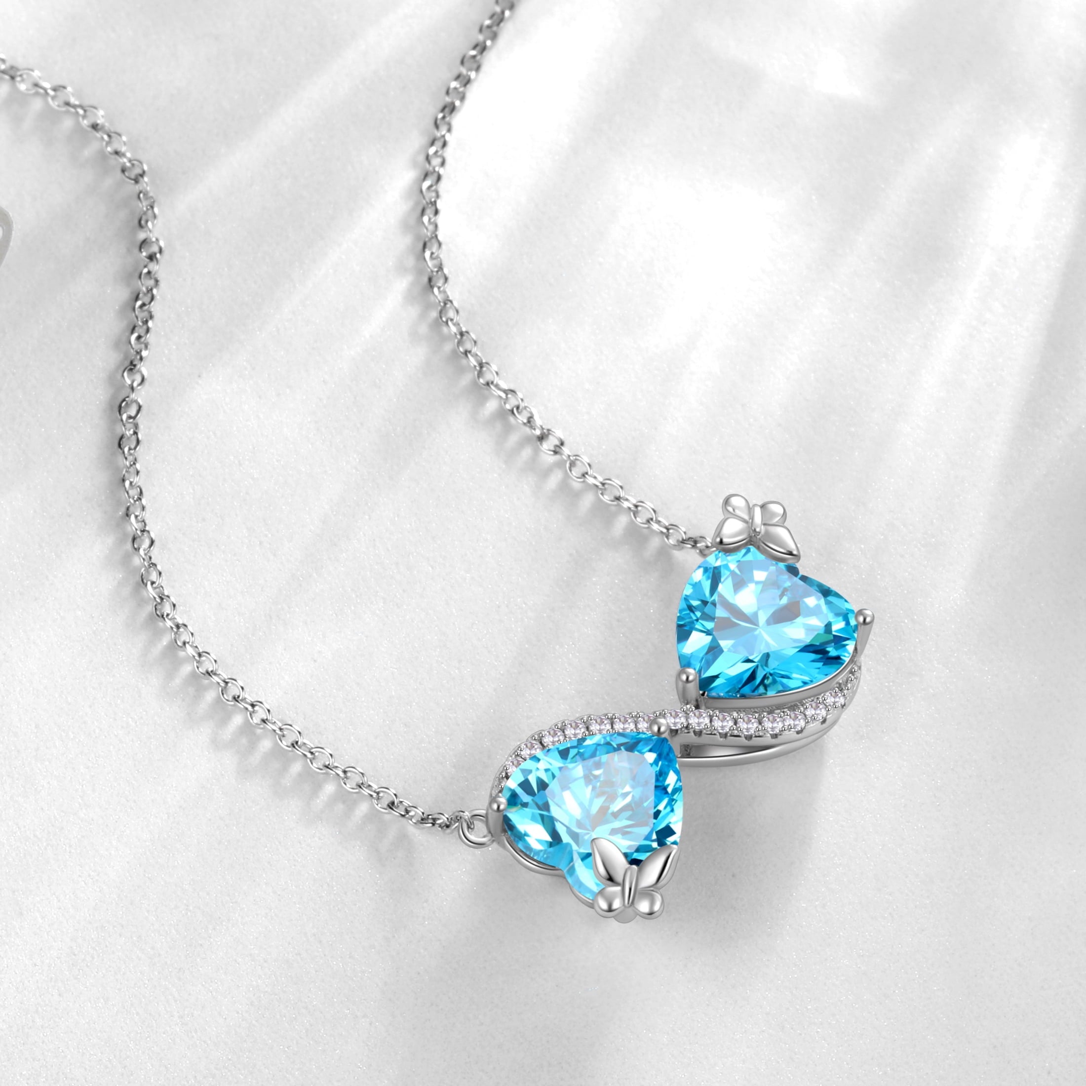 Women Infinity Heart Butterfly Necklace March Birthstone Necklace Aquamarine Blue Pendant Jewelry Wife Birthday Mother's Day Gift for Her - Aurora Tears