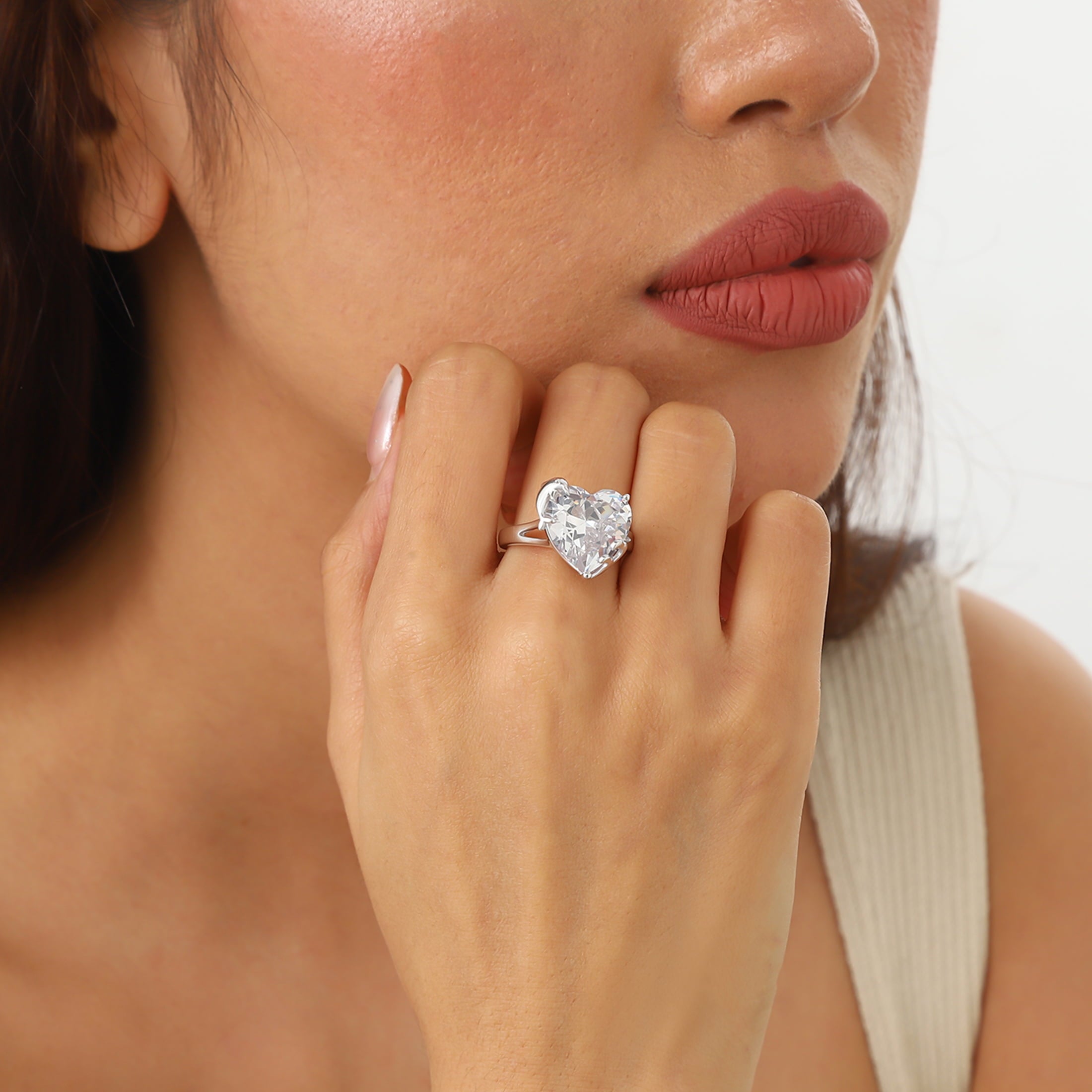 9Ct Women Heart Ring 925 Sterling Silver Dolphin April Birthstone Diamond Crystal Solitaire Ring Bridal Jewelry Birthday Gift - Aurora Tears