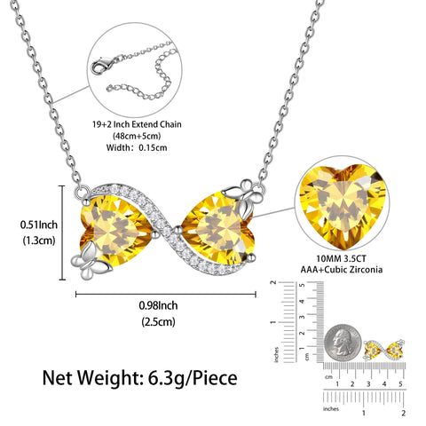 Women Infinity Heart Butterfly Necklace November Birthstone Citrine Yellow Pendant Jewelry Christmas Birthday Gift for Daughter Grandma Wife - Aurora Tears