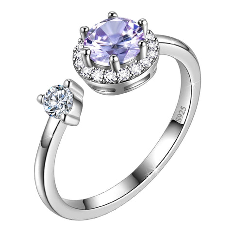 Anillo redondo con piedra natal para mujer, regalo de cumpleaños para niñas, plata de ley 925