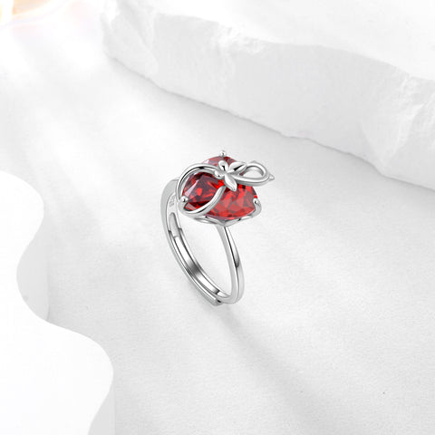 Women Heart Ring 925 Sterling Silver Cat Butterfly January Birthstone Garnet Solitaire Ring Jewelry Mother Birthday Valentine's Day Gift - Aurora Tears