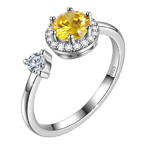 Anillo redondo con piedra natal para mujer, regalo de cumpleaños para niñas, plata de ley 925