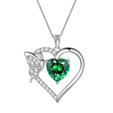 Heart Necklace Birthstone Butterfly Pendant Sterling Silver Jewelry Women Girls Birthday Gifts