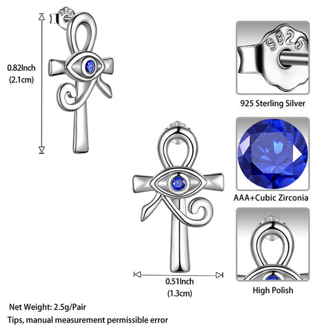 Boucles d'oreilles croix oeil d'horus Ankh, bijoux pour hommes et femmes, en argent Sterling 925
