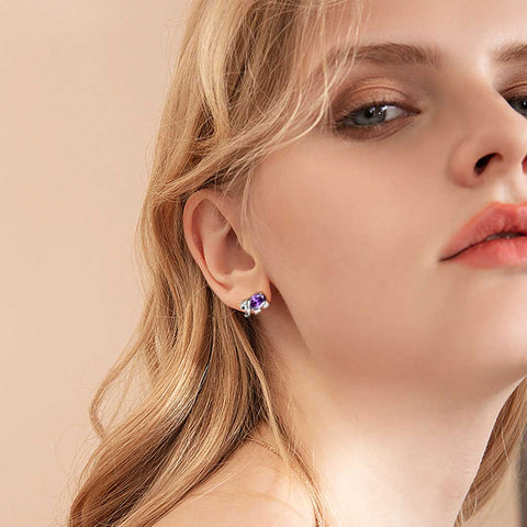 Pendientes de amatista con piedra natal de elefante, joyería para mujeres y niñas, regalo de cumpleaños de febrero