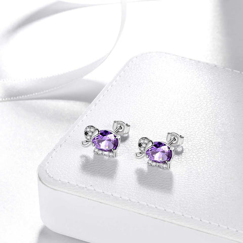 Pendientes de amatista con piedra natal de elefante, joyería para mujeres y niñas, regalo de cumpleaños de febrero