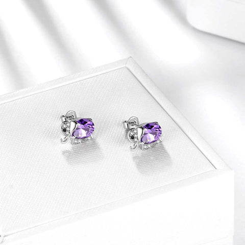 Pendientes de amatista con piedra natal de elefante, joyería para mujeres y niñas, regalo de cumpleaños de febrero