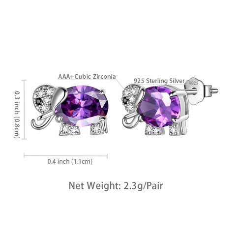 Pendientes de amatista con piedra natal de elefante, joyería para mujeres y niñas, regalo de cumpleaños de febrero
