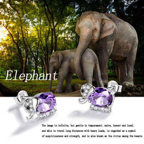 Pendientes de amatista con piedra natal de elefante, joyería para mujeres y niñas, regalo de cumpleaños de febrero