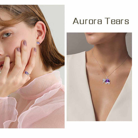 Collar de elefante para mujer, pendientes, anillo, conjunto de joyería, piedra natal de febrero púrpura, regalo de cumpleaños para niñas