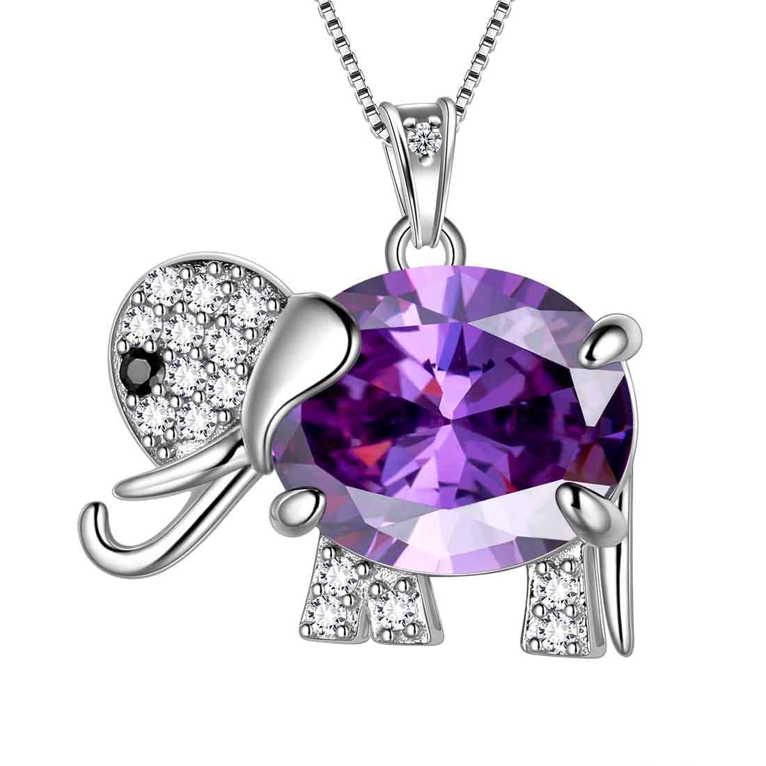 Elephant Necklace Birthstone Pendant Necklace Women Jewelry Gifts 925 Sterling Silver - Aurora Tears