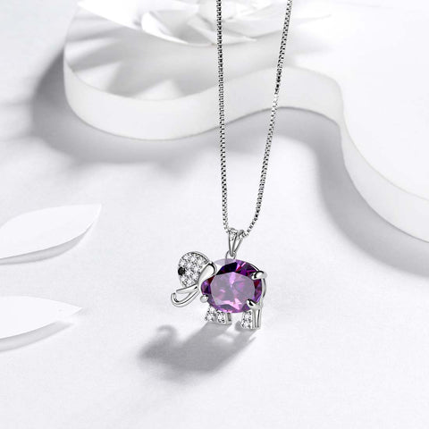 Collar con colgante de amatista y piedra natal de elefante, joyería para mujeres y niñas, regalo de cumpleaños de febrero