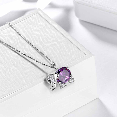 Collar con colgante de amatista y piedra natal de elefante, joyería para mujeres y niñas, regalo de cumpleaños de febrero