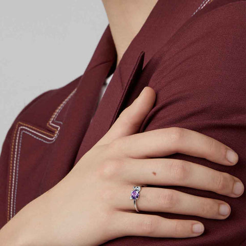 Anillo de amatista con piedra natal de elefante, colgante de febrero, joyería para mujeres y niñas, regalo de cumpleaños