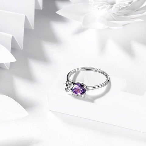 Anillo de amatista con piedra natal de elefante, colgante de febrero, joyería para mujeres y niñas, regalo de cumpleaños