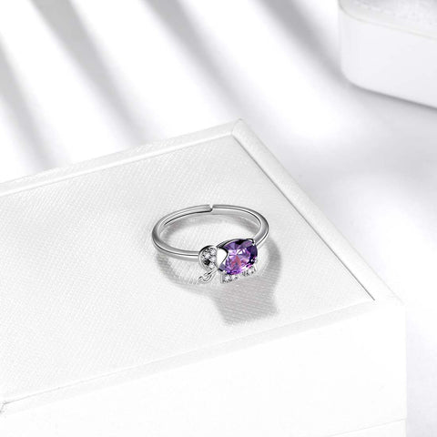 Anillo de amatista con piedra natal de elefante, colgante de febrero, joyería para mujeres y niñas, regalo de cumpleaños