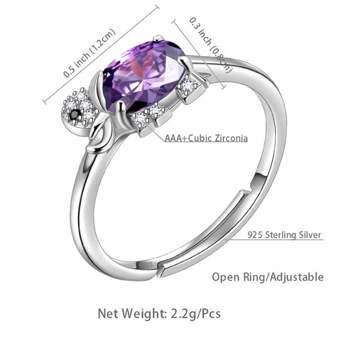 Anillo de amatista con piedra natal de elefante, colgante de febrero, joyería para mujeres y niñas, regalo de cumpleaños