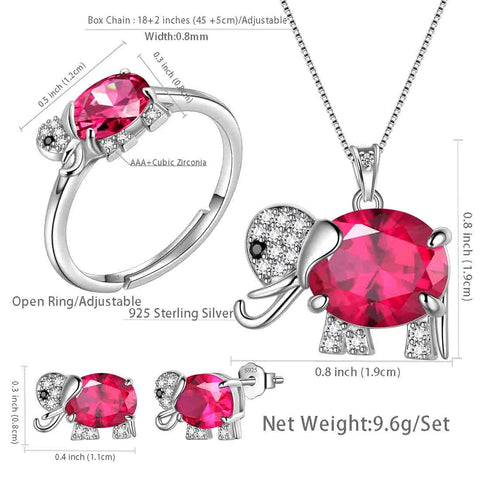 Juego de joyas de rubí de julio con piedra natal de elefante, 4 piezas, regalo de cumpleaños para mujeres y niñas