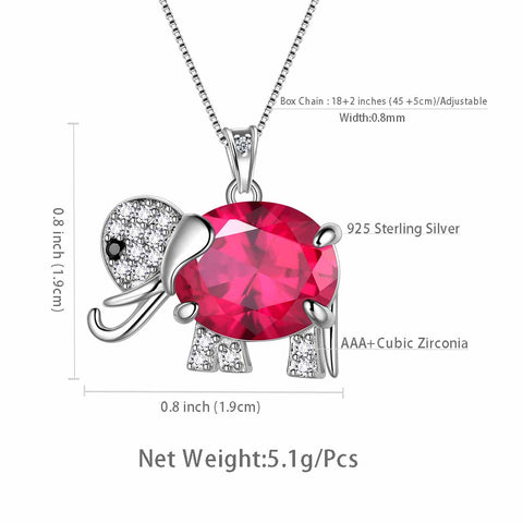 Collar con colgante de rubí con piedra natal de elefante, joyería para mujeres y niñas, regalo de cumpleaños