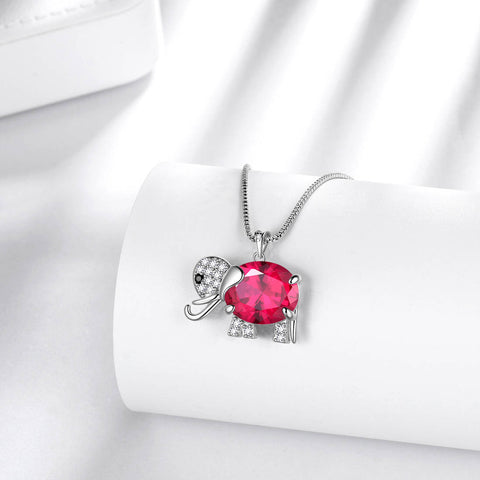 Collar con colgante de rubí con piedra natal de elefante, joyería para mujeres y niñas, regalo de cumpleaños