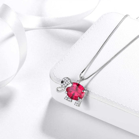 Collar con colgante de rubí con piedra natal de elefante, joyería para mujeres y niñas, regalo de cumpleaños