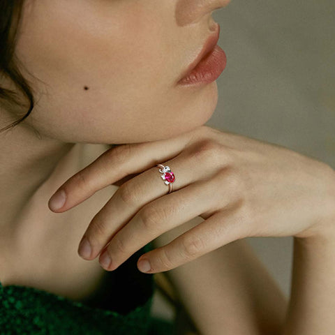 Elephant Birthstone July Ruby Ring Pendant Women Girls Jewelry Birthday Gift