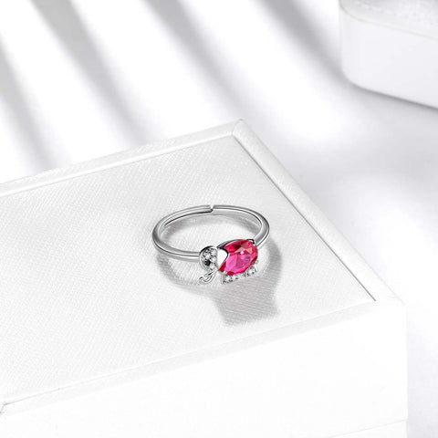 Elephant Birthstone July Ruby Ring Pendant Women Girls Jewelry Birthday Gift