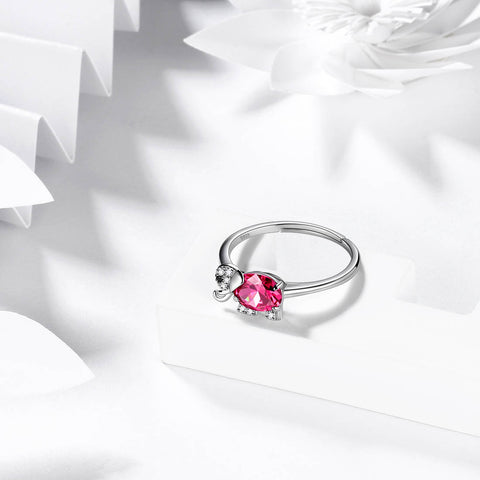 Elephant Birthstone July Ruby Ring Pendant Women Girls Jewelry Birthday Gift
