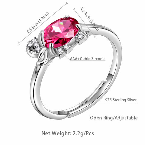 Elephant Birthstone July Ruby Ring Pendant Women Girls Jewelry Birthday Gift