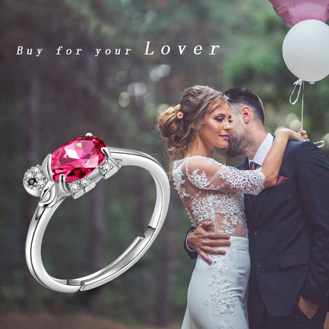 Elephant Birthstone July Ruby Ring Pendant Women Girls Jewelry Birthday Gift