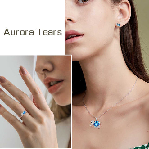 Juego de joyas de aguamarina con piedra natal de elefante, 4 piezas, regalo de cumpleaños para mujeres y niñas
