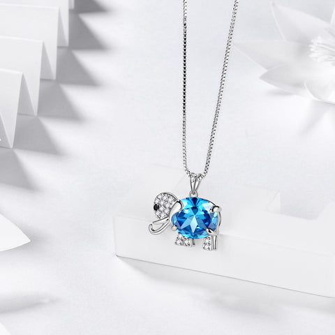 Collar con colgante de aguamarina con piedra natal de elefante, joyería para mujeres y niñas, regalo de cumpleaños