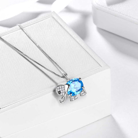 Collar con colgante de aguamarina con piedra natal de elefante, joyería para mujeres y niñas, regalo de cumpleaños