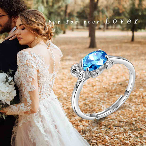 Anillo con colgante de aguamarina con piedra natal de elefante, joyería para mujeres y niñas, regalo de cumpleaños