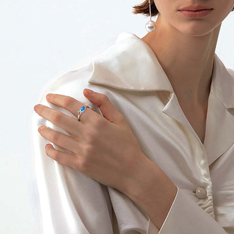 Anillo con colgante de aguamarina con piedra natal de elefante, joyería para mujeres y niñas, regalo de cumpleaños