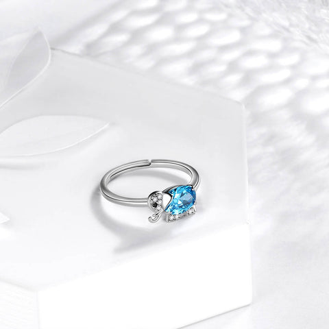 Anillo con colgante de aguamarina con piedra natal de elefante, joyería para mujeres y niñas, regalo de cumpleaños