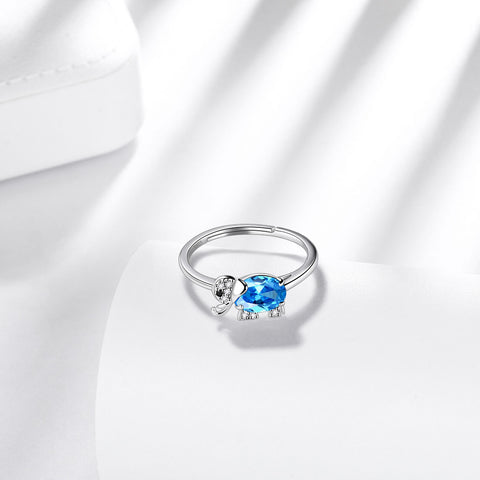 Anillo con colgante de aguamarina con piedra natal de elefante, joyería para mujeres y niñas, regalo de cumpleaños